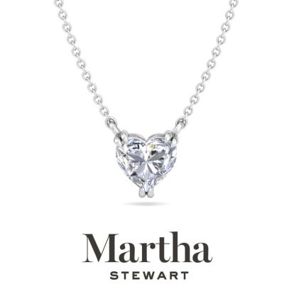 Martha Stewart 1 Carat Heart Shape Lab Grown Diamond Solitaire Necklace In 14K White Gold