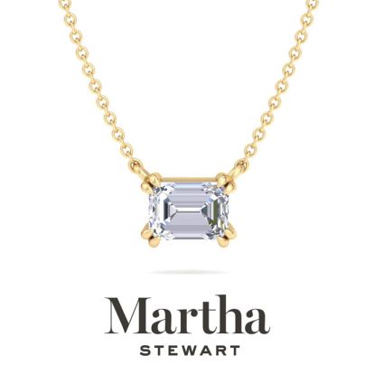 Martha Stewart 1 Carat Emerald Cut Lab Grown Diamond Solitaire Necklace In 14K White Gold