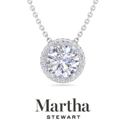Martha Stewart 2 1/4 Carat Lab Grown Diamond Halo Necklace In 14K White Gold