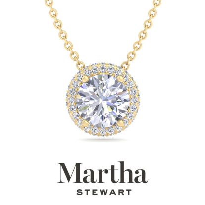Martha Stewart 2 1/4 Carat Lab Grown Diamond Halo Necklace In 14K Yellow Gold
