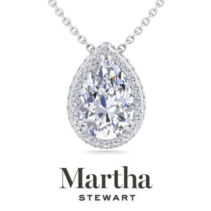 Martha Stewart 2 1/4 Carat Pear Shape Lab Grown Diamond Halo Necklace In 14K White Gold