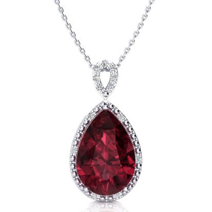Garnet Necklace: Garnet Jewelry: 3 1/2ct Pear Shaped Garnet and Diamond Necklace In 10K White Gold