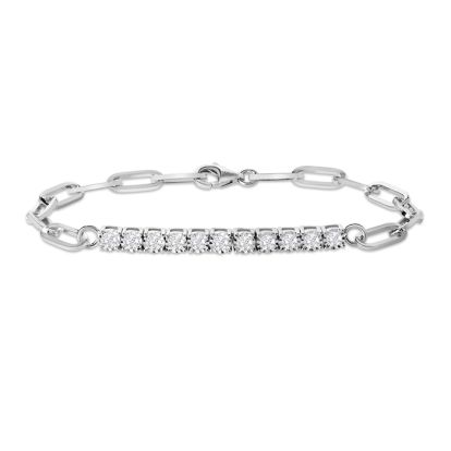 1 Carat Lab Grown Diamond Paperclip Link Bracelet In Sterling Silver, 7 Inches