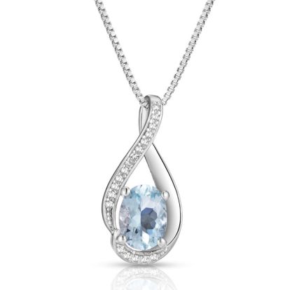 1/2 Carat Round Shape Aquamarine and Halo Diamond Necklace In Sterling Silver With 18 Inch Chain
