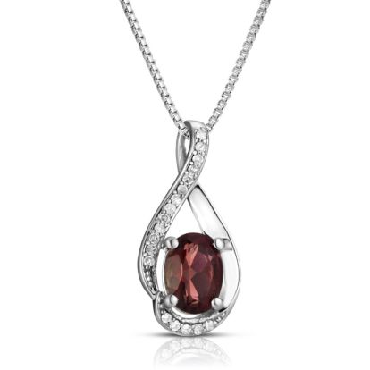 1/2 Carat Round Shape Garnet and Halo Diamond Necklace In Sterling Silver With 18 Inch Chain