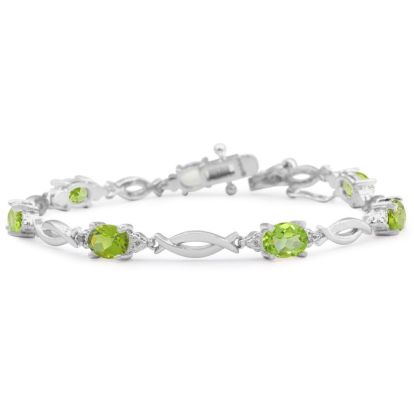 7 Carat Peridot and Diamond Bracelet In Platinum Overlay, 7 Inches 