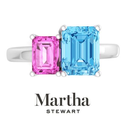 Martha Stewart 3 1/4 Carat Pink Sapphire and Blue Topaz Two Stone Ring In Sterling Silver