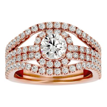 Estate Jewelry 2 Carat Natural Halo Diamond Engagement Ring In 14 Karat Rose Gold, Size 8