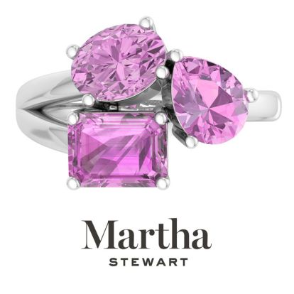Martha Stewart 3 3/4 Carat Pink Sapphire Three Stone Cluster Ring In Sterling Silver