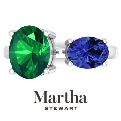 Martha Stewart 3 3/4 Carat Emerald and Sapphire Two Stone Ring In Sterling Silver