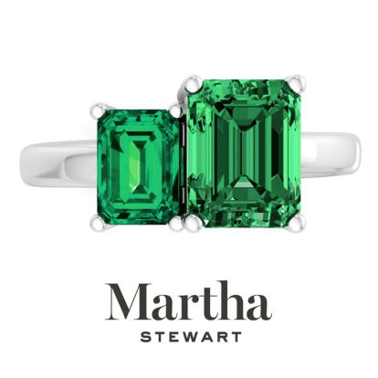 Martha Stewart 3 1/4 Carat Emerald Two Stone Ring In Sterling Silver