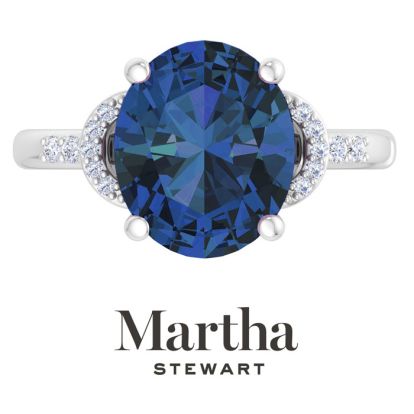 Martha Stewart 4 1/2 Carat Oval Shape Sapphire and Lab Grown Diamond Ring In Sterling Silver