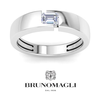 Bruno Magli Mens 1/2 Carat Emerald Cut Lab Grown Diamond Floating Solitaire Ring In Sterling Silver