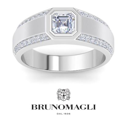 Bruno Magli Mens 1 1/2 Carat Asscher Cut Lab Grown Diamond Ring In Sterling Silver