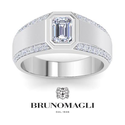 Bruno Magli Mens 1 1/2 Carat Emerald Cut Lab Grown Diamond Ring In Sterling Silver