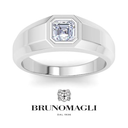 Bruno Magli Mens 1 Carat Asscher Cut Lab Grown Diamond Solitaire Ring In Sterling Silver
