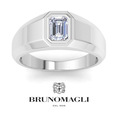 Bruno Magli Mens 1 Carat Emerald Cut Lab Grown Diamond Solitaire Ring In Sterling Silver