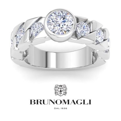 Bruno Magli Mens 3 Carat Round Shape Lab Grown Diamond Bezel Set Solitaire Ring In Sterling Silver