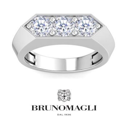 Bruno Magli Mens 2 Carat Round Shape Lab Grown Diamond Three Stone Ring In Sterling Silver