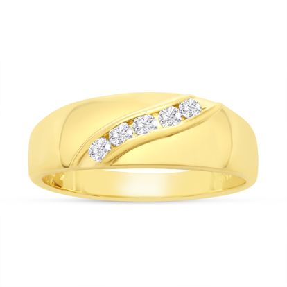 Previously Owned 1/4 Carat Five Diamond 14 Karat Yellow Gold Gents Wedding Ring, Size 10