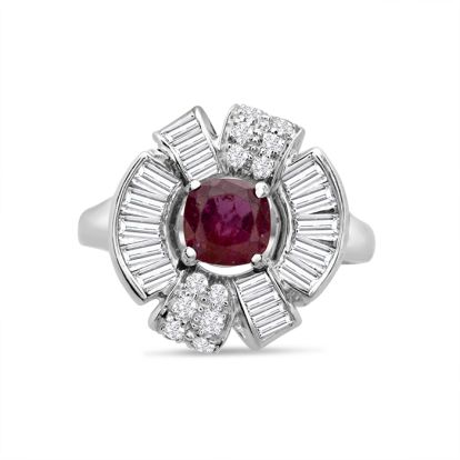 Previously Owned 1.5 Carat Ruby and Diamond Cluster Ring In Platinum, Size 7