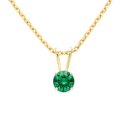 1/4 Carat Emerald Solitaire Necklace In Yellow Gold With Free Chain