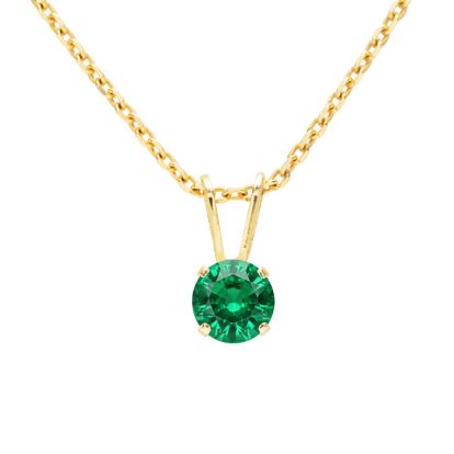 1/2 Carat Emerald Solitaire Necklace In Yellow Gold With Free Chain