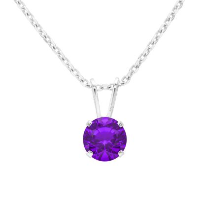 3/4 Carat Amethyst Solitaire Necklace In White Gold With Free Chain