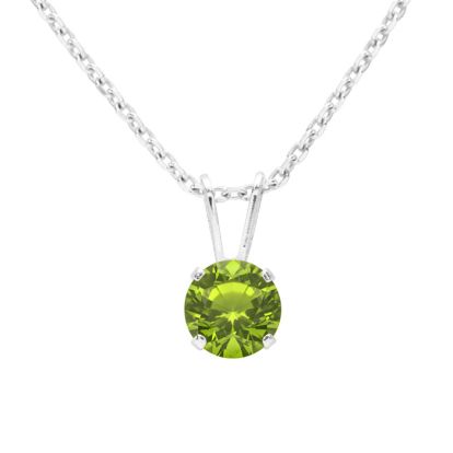 3/4 Carat Peridot Solitaire Necklace In White Gold With Free Chain