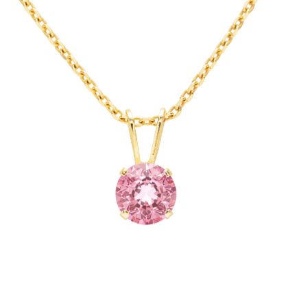 3/4 Carat Pink Topaz Solitaire Necklace In Yellow Gold With Free Chain