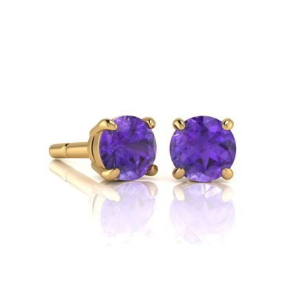 1 1/2 Carat Amethyst Stud Earrings In Yellow Gold