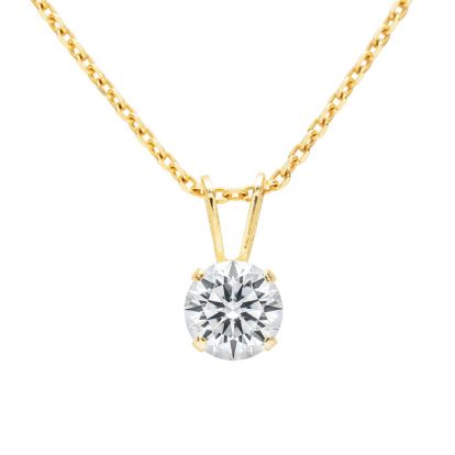 3/4 Carat Lab Grown Diamond Solitaire Necklace In Yellow Gold With Free Chain
