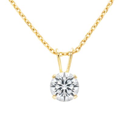 1 Carat Lab Grown Diamond Solitaire Necklace In Yellow Gold With Free Chain