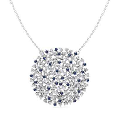 2 1/2 Carat Sapphire and Lab Grown Diamond Cluster Necklace In Sterling Silver