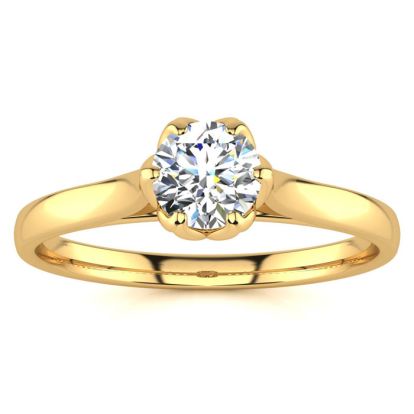 Estate Jewelry 1/2 Carat Natural Diamond Round Engagement Rings In 14K Yellow Gold, Size 4