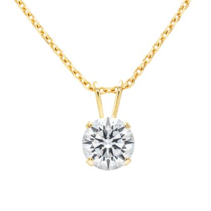 1 1/2 Carat Lab Grown Diamond Solitaire Necklace In Yellow Gold With Free Chain