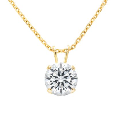 2 Carat Lab Grown Diamond Solitaire Necklace In Yellow Gold With Free Chain