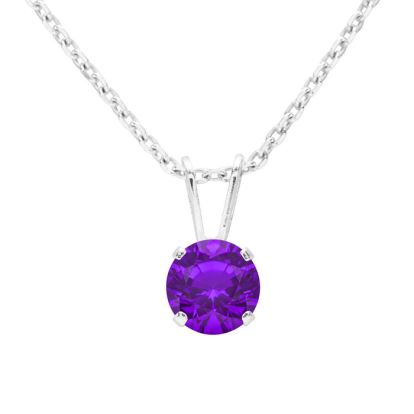 1 Carat Amethyst Solitaire Necklace In White Gold With Free Chain