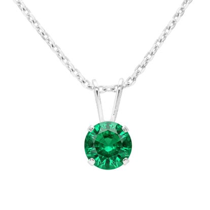 1 Carat Emerald Solitaire Necklace In White Gold With Free Chain