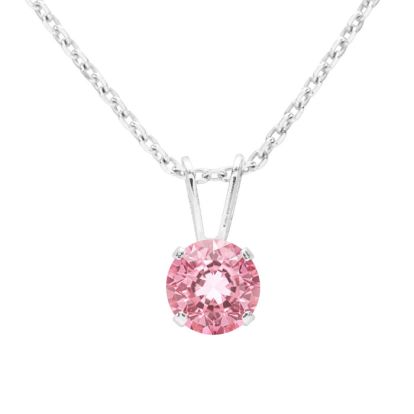 1 Carat Pink Topaz Solitaire Necklace In White Gold With Free Chain
