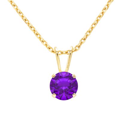 1 Carat Amethyst Solitaire Necklace In Yellow Gold With Free Chain