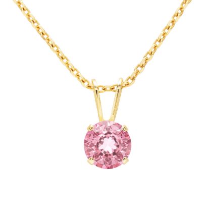 1 Carat Pink Topaz Solitaire Necklace In Yellow Gold With Free Chain