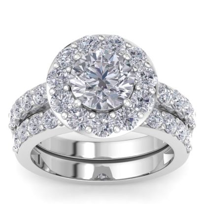 4 Carat Halo Lab Grown Diamond Bridal Set In Sterling Silver