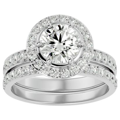2 1/2 Carat Halo Lab Grown Diamond Bridal Set In Sterling Silver