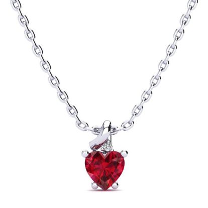 1/2ct Created Ruby and Diamond Heart Necklace in 10k White Gold