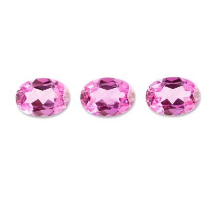 14x10mm Oval Shape Created Pink Sapphire Gemstones, Each Weighing 7 1/2 Carats - 22 1/2 Carats Total