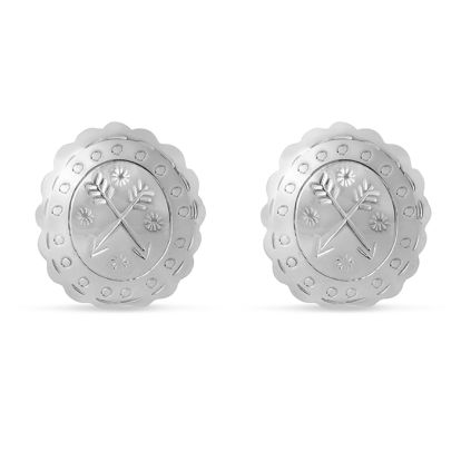 Estate Jewelry Sterling Silver Large Southwest Oval Button Earrings With Clip-On Backs