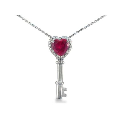 3/4ct Ruby and Diamond Key Pendant in 10k White Gold | July Birthstone ...
