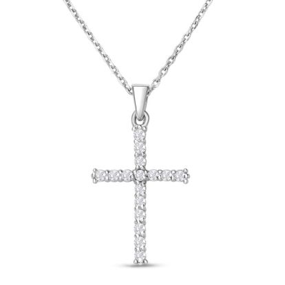 1/4 Carat Diamond Cross Necklace In Sterling Silver With Free Chain, 18 Inches