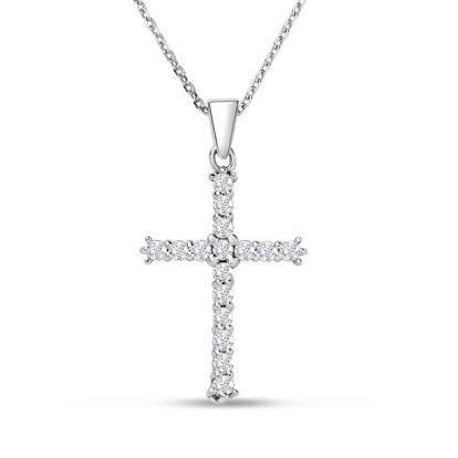 1/2 Carat Diamond Cross Necklace In Sterling Silver With Free Chain, 18 Inches